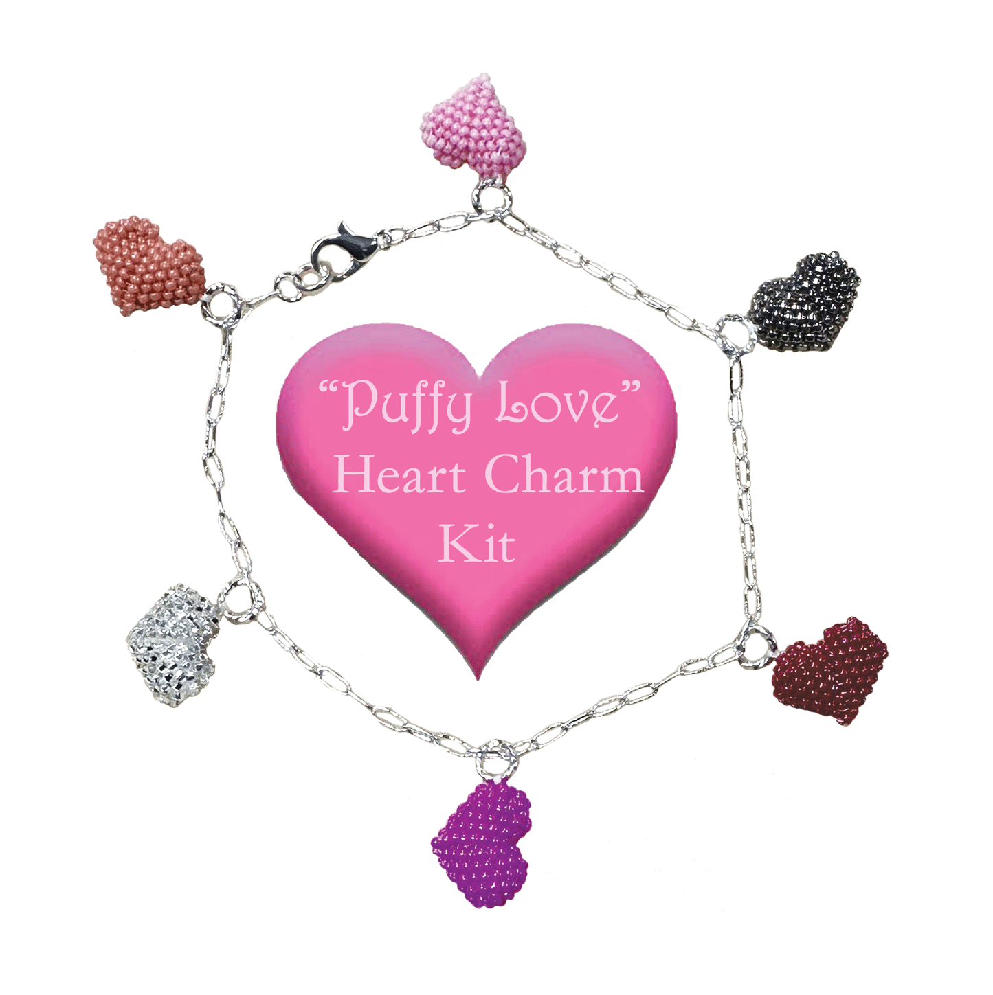 Puffy Love Heart Charm Bracelet Kit