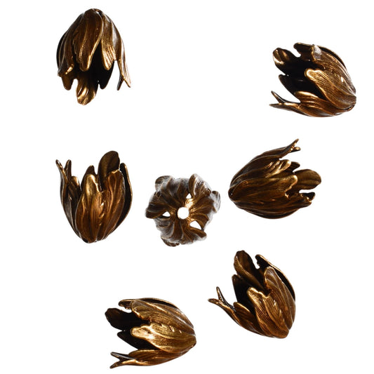 Vintaj Natural Brass Floral Petal Bead Cap - Sold Individually