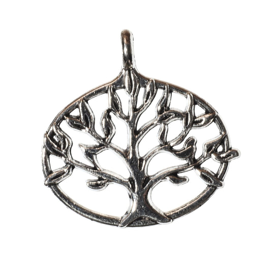 Tree of Life Oval Pendant - Silver over Brass - Sold Per Piece