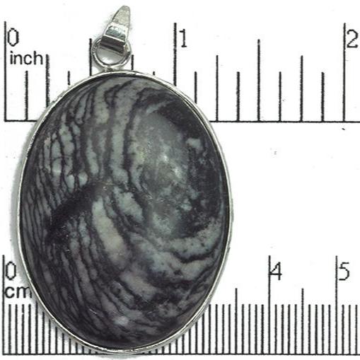 30mm x 40mm Black Picasso Jasper Oval Pendant - With Bail - Semi Precious Stone - SP719