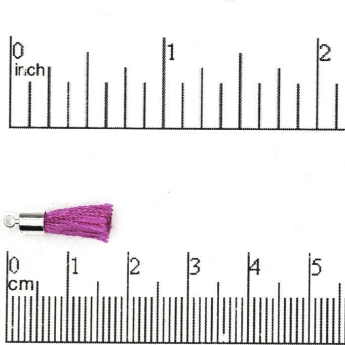 17mm-20mm Small Silk Tassel with Silver Cap - Sold by the Piece - 1mm Loop - Available in Multiple Colors