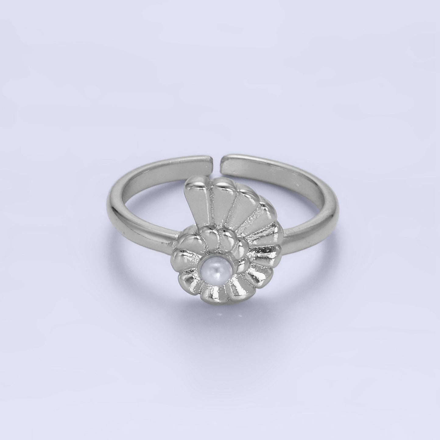 24K Gold Filled Clam Shell Pearl Adjustable Ring in Gold & Silver | U421