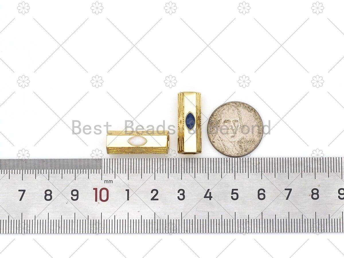 Cobalt/White Oval Enamel On Hexagon Shape Large Hole Tube Spacer Beads, 18K Gold Filled Beads,Tube Spacer,9x23mm, Sku#Y527