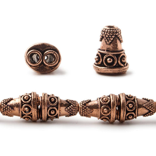 Antiqued Copper Cone Granulated Design With Geometric Pattern, 2-1 Connector 8 inch 14 pcs