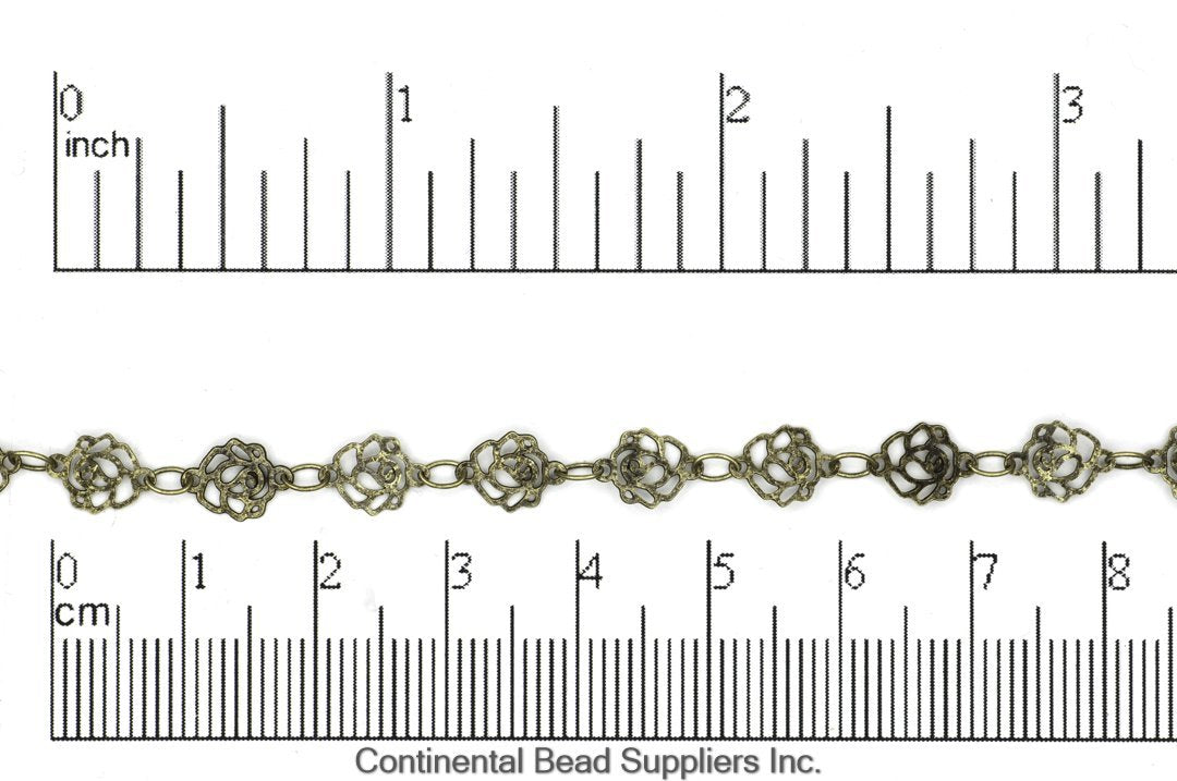 6.5mm Elegant Filigree Rose Chain - Made of Brass - Sold by the Foot - Ch-921