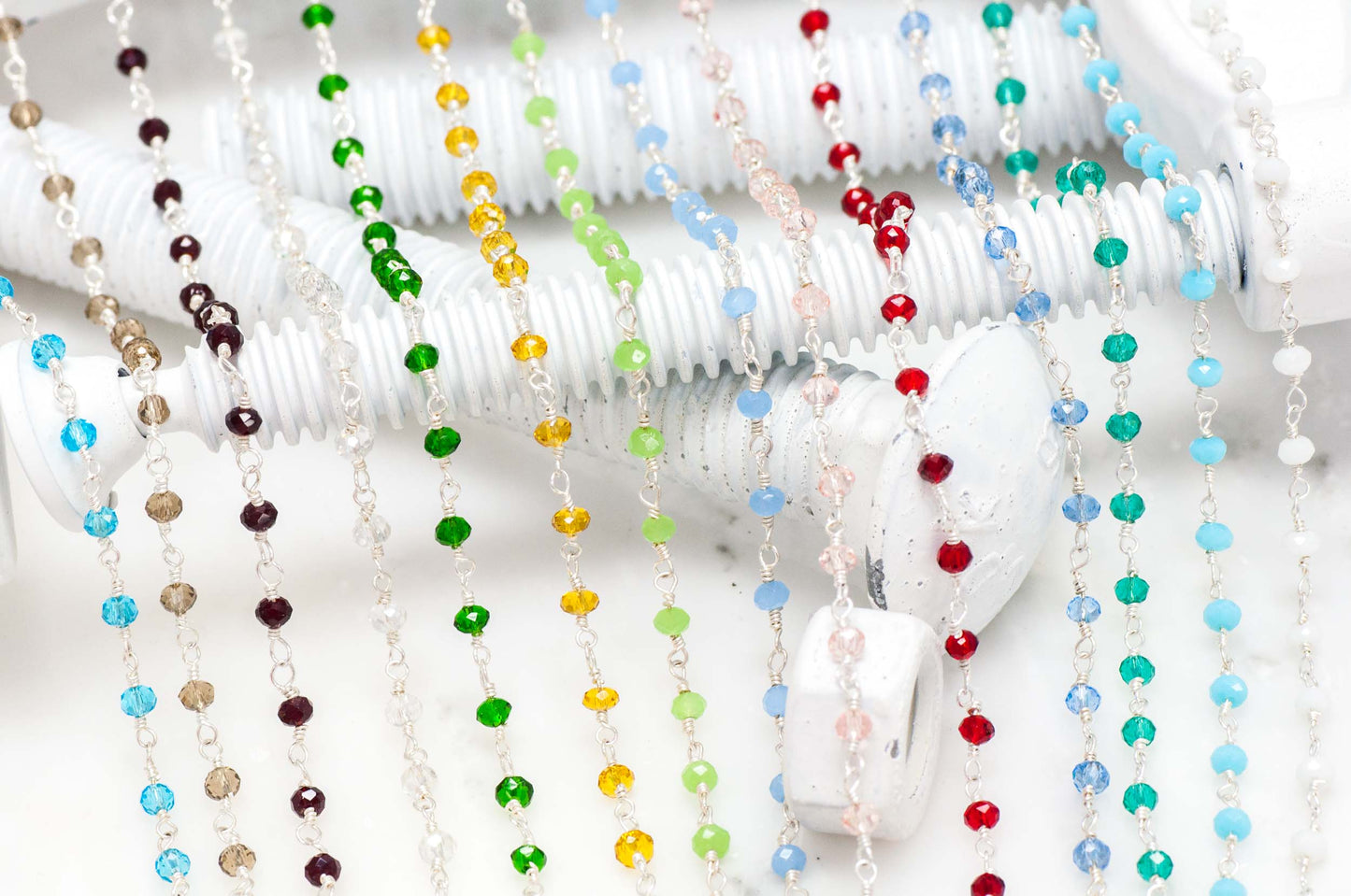 3.5mm Fire Polished Glass Beaded Rosary Specialty Chain sold by the Foot available in Multiple Colors - CH 151