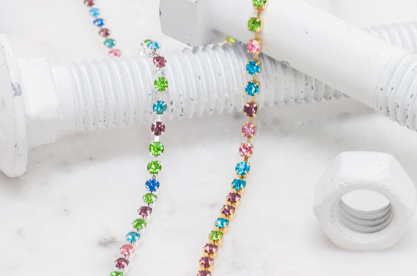 3mm Rhinestone Cup Chain - Made of Brass with Multicolored Rhinestones - Sold by the Foot - Ch-270