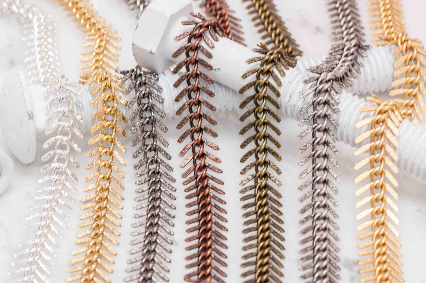 13mm Textured Fishbone Chain - Made of plated brass - Sold by the foot - Ch-301