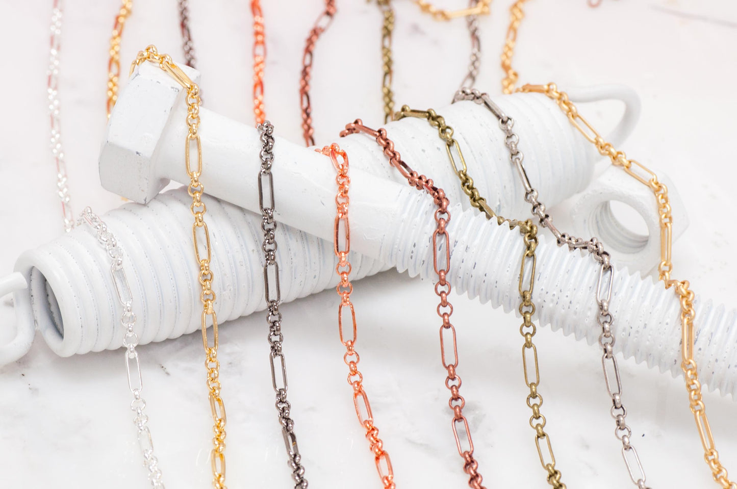 Figaro Chain  8.5mm x 3.1mm available in Multiple Colors sold by the Foot - CH 804