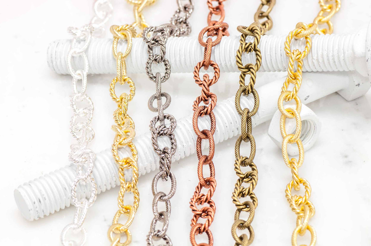 15mm x 9.5mm Oval Textured Rope Chain - Sold by the Foot - Available in Multiple Finishes - Made of Brass - CH-846