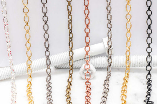 11mm x 7.5mm Textured and Plain Link Cable Chain Sold by The Foot - CH 860