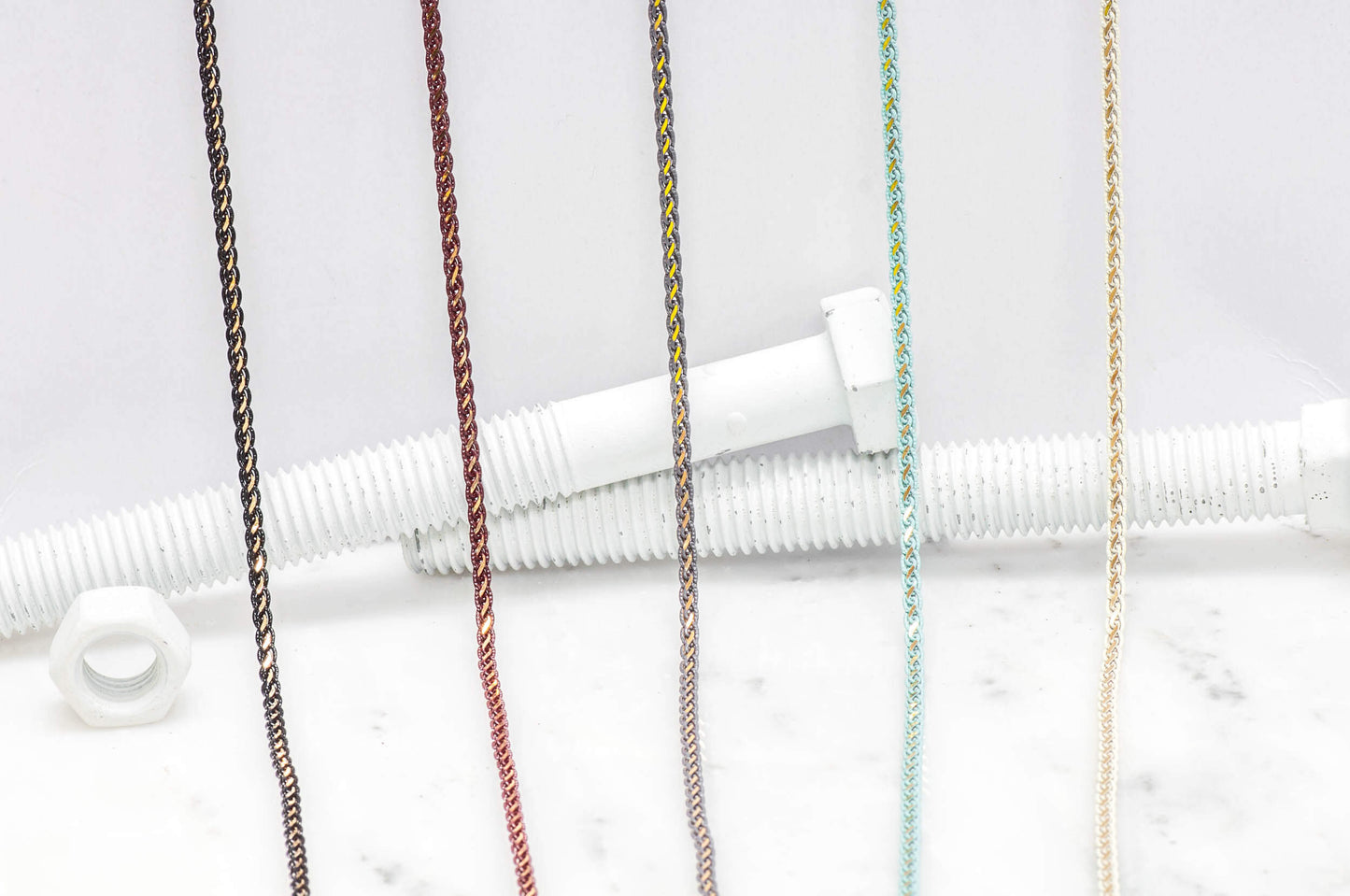 4mm Flat Braided Two-Tone Curb Chain - Made of Brass and Enamel - Sold by the Foot - Ch-876