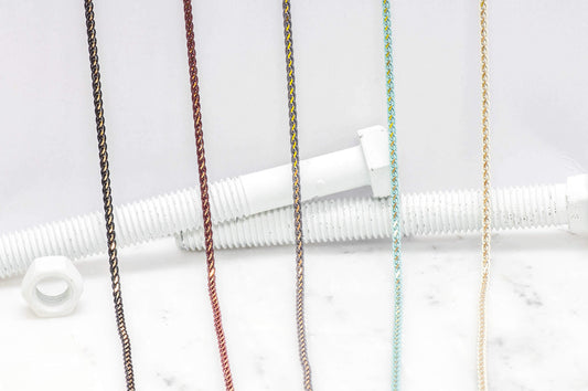4mm Flat Braided Two-Tone Curb Chain - Made of Brass and Enamel - Sold by the Foot - Ch-876