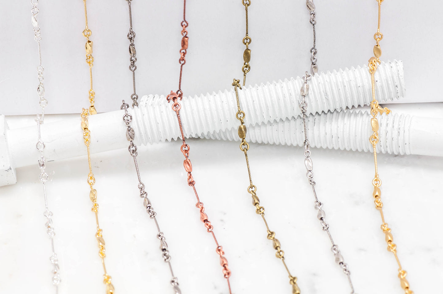 16mm Bar, 5mm Bead Twisted Rope Chain - Made of Brass - Sold by the Foot - Ch-905