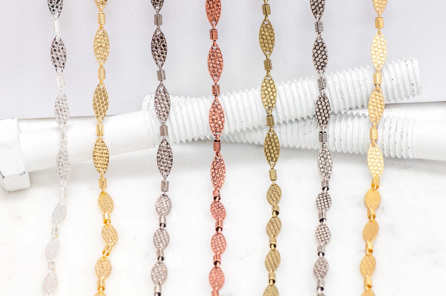 15mm x 6mm Bumpy Textured Oval w/ Spring Link Chain - Made of Brass - Sold by the Foot - Ch-911