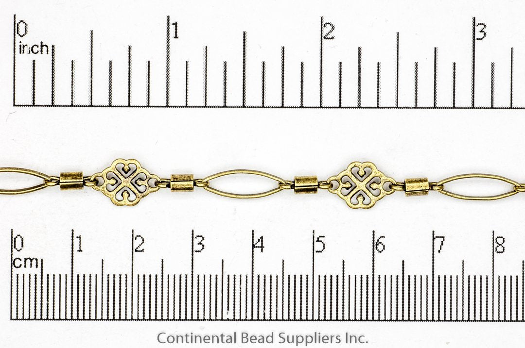 8mm Filigree, 4mm Barrel, and 11 x 5mm Eyelet Link Specialty Chain Sold by The Foot - CH 914