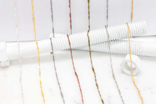 2.3mm Squashed Curb Chain with alternating 2.3mm Curb Chain sold by the Foot - CH 916