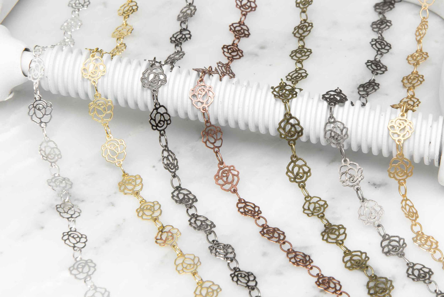 6.5mm Elegant Filigree Rose Chain - Made of Brass - Sold by the Foot - Ch-921
