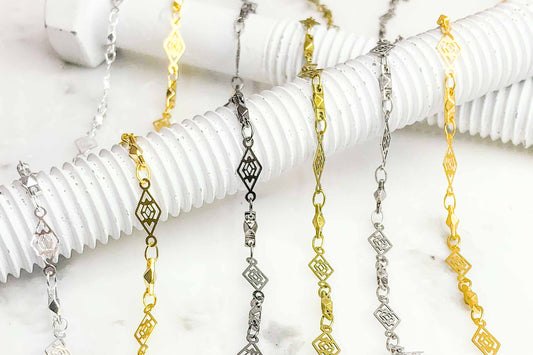 11mm x 5mm Vintage Diamond Filigree Specialty Chain Sold by The Foot - CH 923