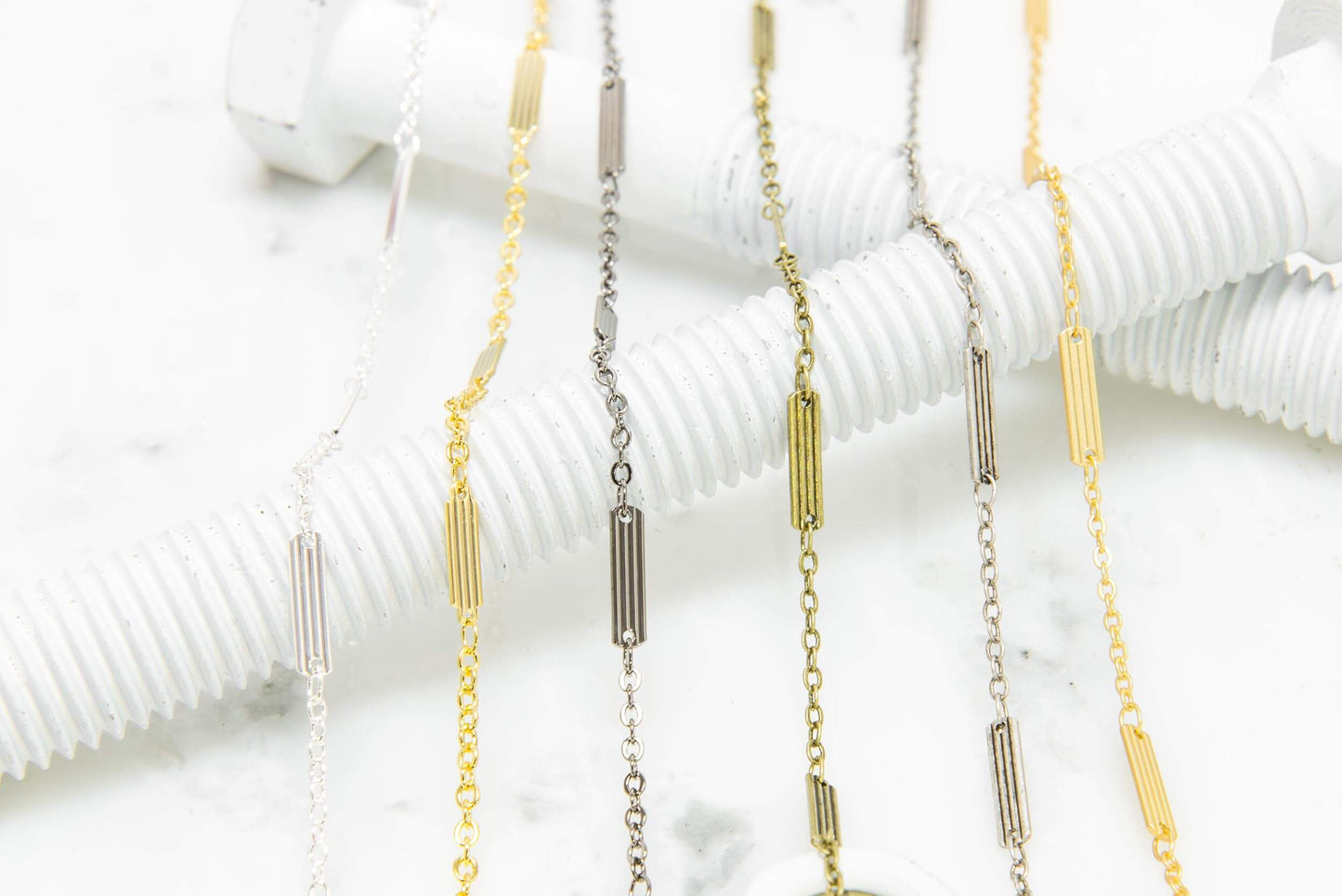 Textured Bar & Cable Chain - 9mm Bar, 2mm Cable - Made of Brass - Sold by the Foot - Ch-926