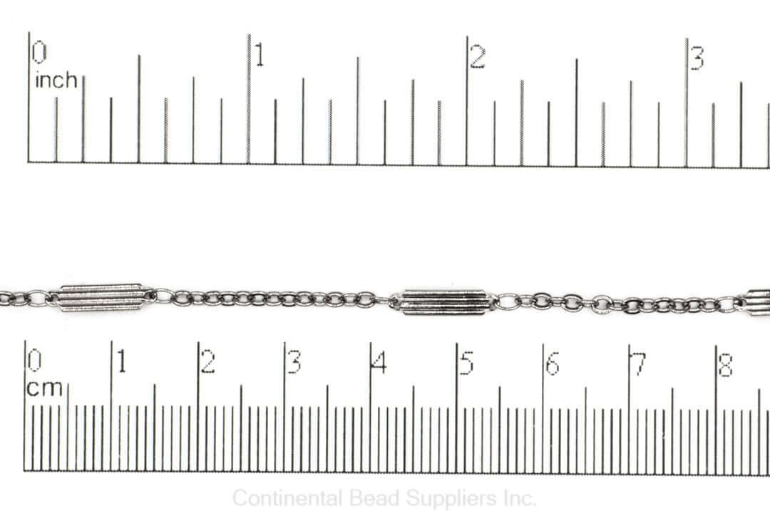 Textured Bar & Cable Chain - 9mm Bar, 2mm Cable - Made of Brass - Sold by the Foot - Ch-926