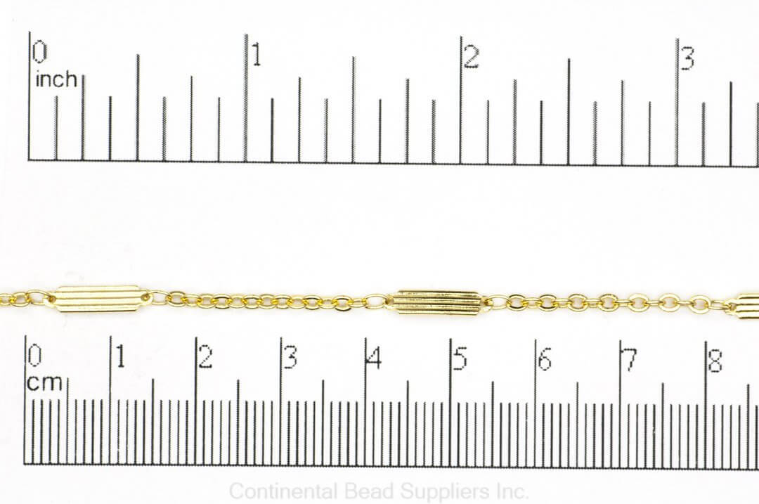 Textured Bar & Cable Chain - 9mm Bar, 2mm Cable - Made of Brass - Sold by the Foot - Ch-926