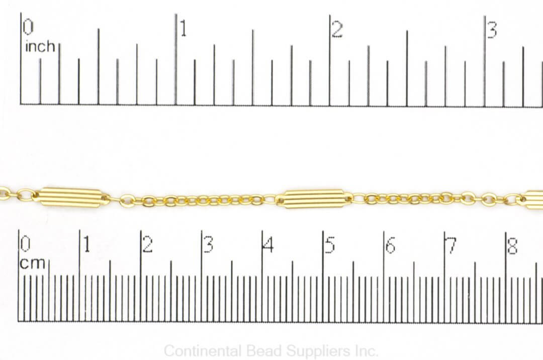 Textured Bar & Cable Chain - 9mm Bar, 2mm Cable - Made of Brass - Sold by the Foot - Ch-926