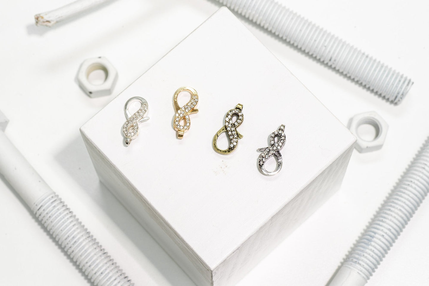 Pavé Crystal Infinity Lobster Clasp 25x11.5mm - Elegant Symbolic Closure for Jewelry, Style CL/29