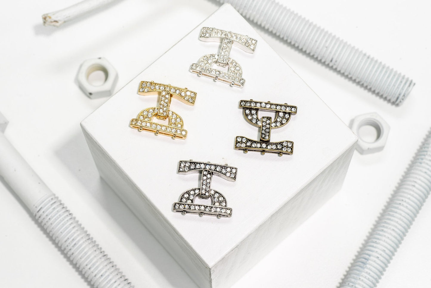 Sparkling Pavé Crystal Buckle Clasp 26x24.5mm with 3 Loop Ends  sold by the Piece - CL/35