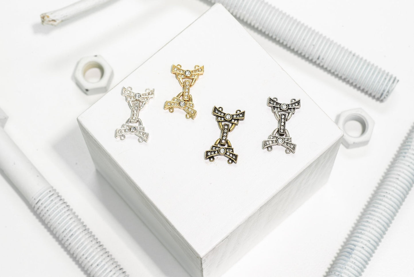 26mm x 15.5mm Pavé Crystal Buckle Clasp w/ 2 Loop Ends - Made of Brass - Sold by the Piece - CL/36