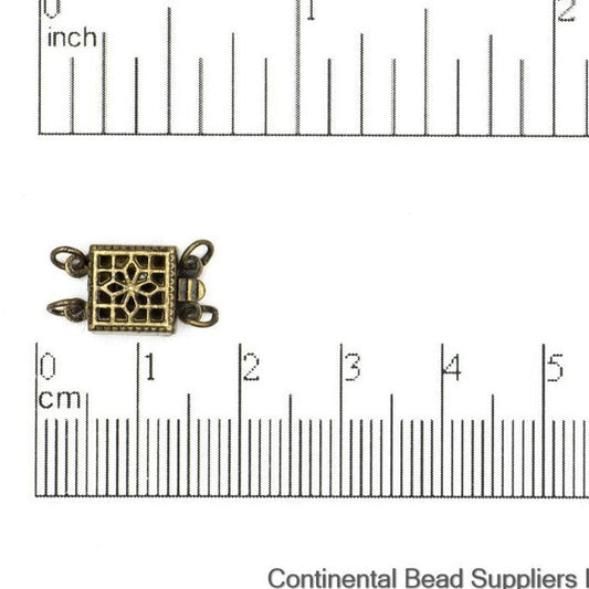 9mm Filigree Flower Square Box Clasp - Made of Brass - Sold Individually - CL/4