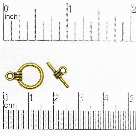 15mm x 11mm Loop, 13mm Bar Triple Cord Toggle Clasp - Antique Pewter & Gold - Sold Individually - CBS 12/4113