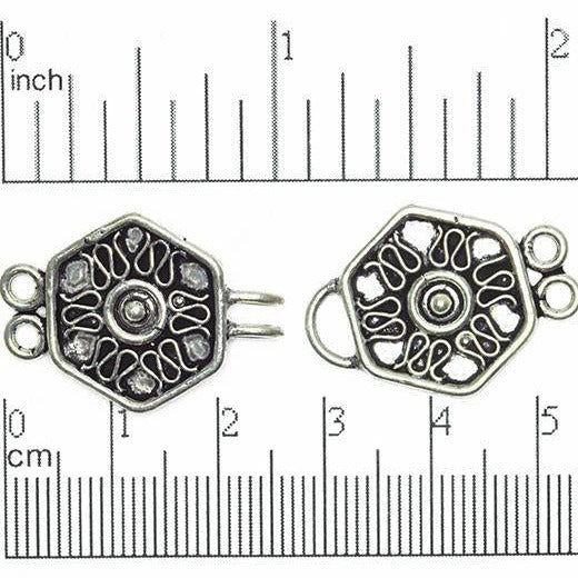 Silver Polish over Solid Copper 2-Hole Buckle Clasp Bali Style Clasp sold by the Piece - CL/CS780