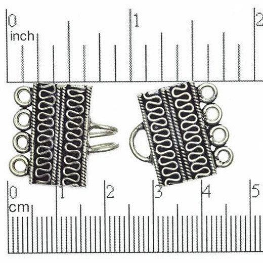 Silver Polish over Solid Copper 4-Hole Buckle Clasp Bali Style Clasp sold by the Piece - CL/CS511