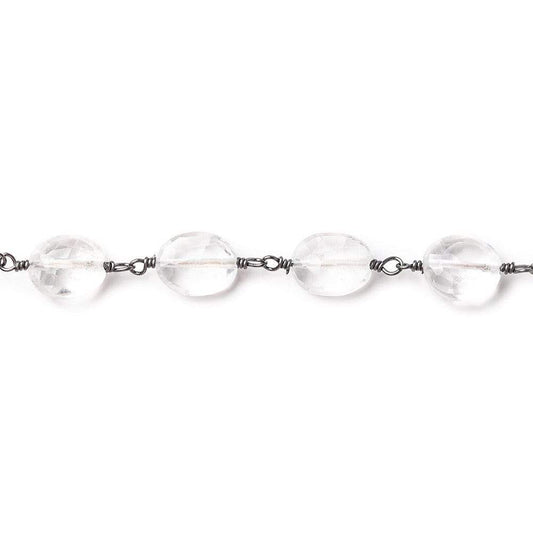 Crystal Quartz faceted oval Black Gold plated Chain by the foot