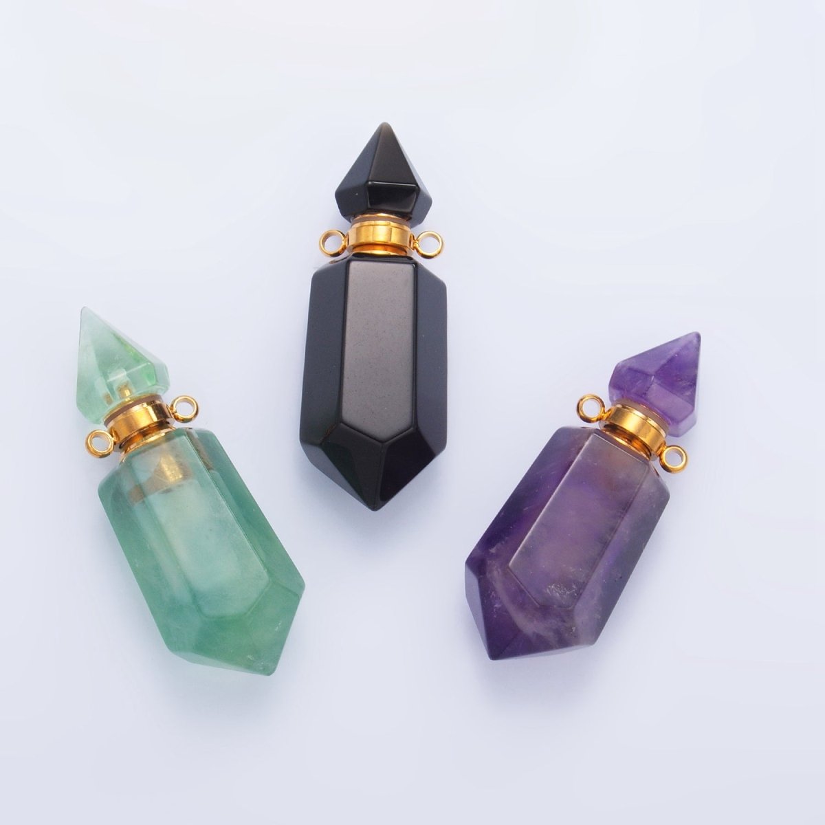Dainty Crystal Vial Perfume Bottle Charm Onyx Amethyst Aventurine Gemstone Essential Oil Bottle Pendant