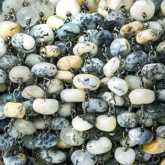 Dendritic Opal plain rondelle Black Gold plated Chain by the foot 33 beads