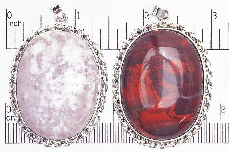 36mm x 50mm Assorted Stone Oval Pendant - With Twisted Bail - Multiple Finishes - Semi Precious Stone - SP709