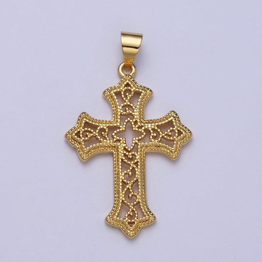 Dotted Filigree Passion Religious Cross Pendant | H412