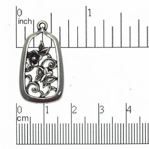 30mm x 16mm Filigree Flower Butterfly Pendant Charm - Made of Pewter - Sold Individually - CBS4029