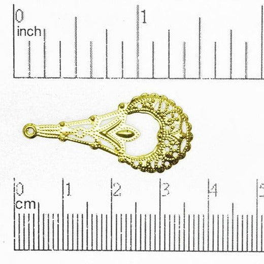 35mm x 16mm Stamped Filigree Teardrop Chandelier Earring - Made of Brass - Sold Individually - EW900