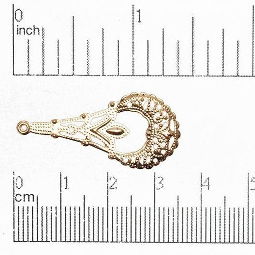 35mm x 16mm Stamped Filigree Teardrop Chandelier Earring - Made of Brass - Sold Individually - EW900