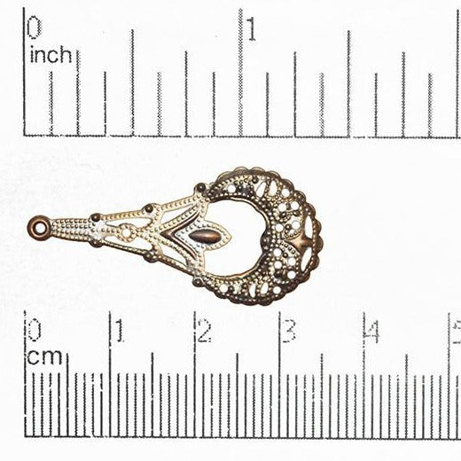 35mm x 16mm Stamped Filigree Teardrop Chandelier Earring - Made of Brass - Sold Individually - EW900