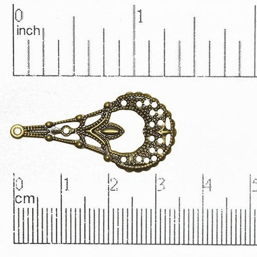 35mm x 16mm Stamped Filigree Teardrop Chandelier Earring - Made of Brass - Sold Individually - EW900