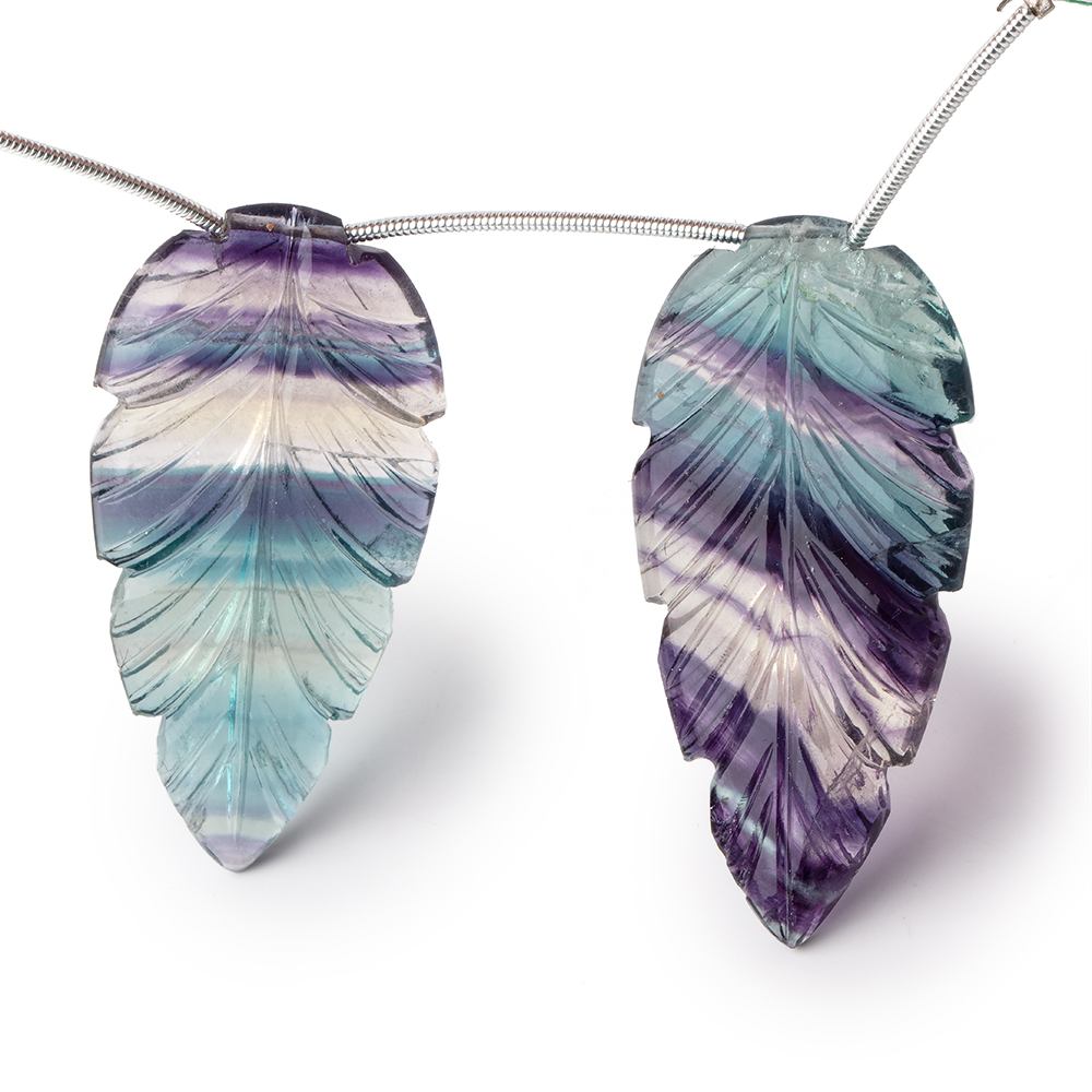 Fluorite Hand Carved Leaf Focal Set of 2 Beads AAA