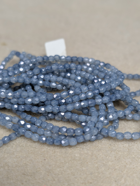 Fire Polish, Round, Slate Blue, 3mm