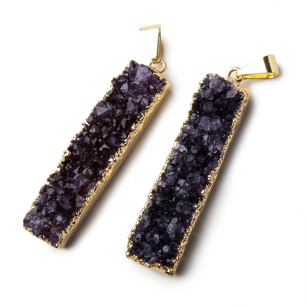 Gold Leafed Amethyst Bar Drusy Pendant with Bail 1 piece 41x10x8mm  A Grade