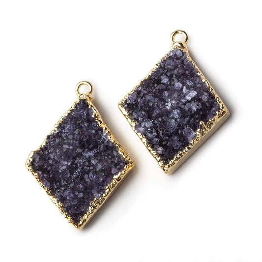 Gold Leafed Amethyst Kite Drusy Pendant Set of 2 pieces 27x23x6mm  A Grade