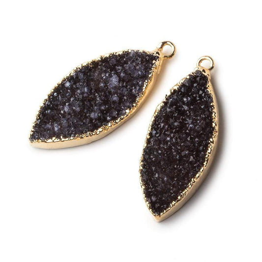 Gold Leafed Amethyst Marquise Drusy Pendant Set of 2 pieces 31x19x6mm  A Grade