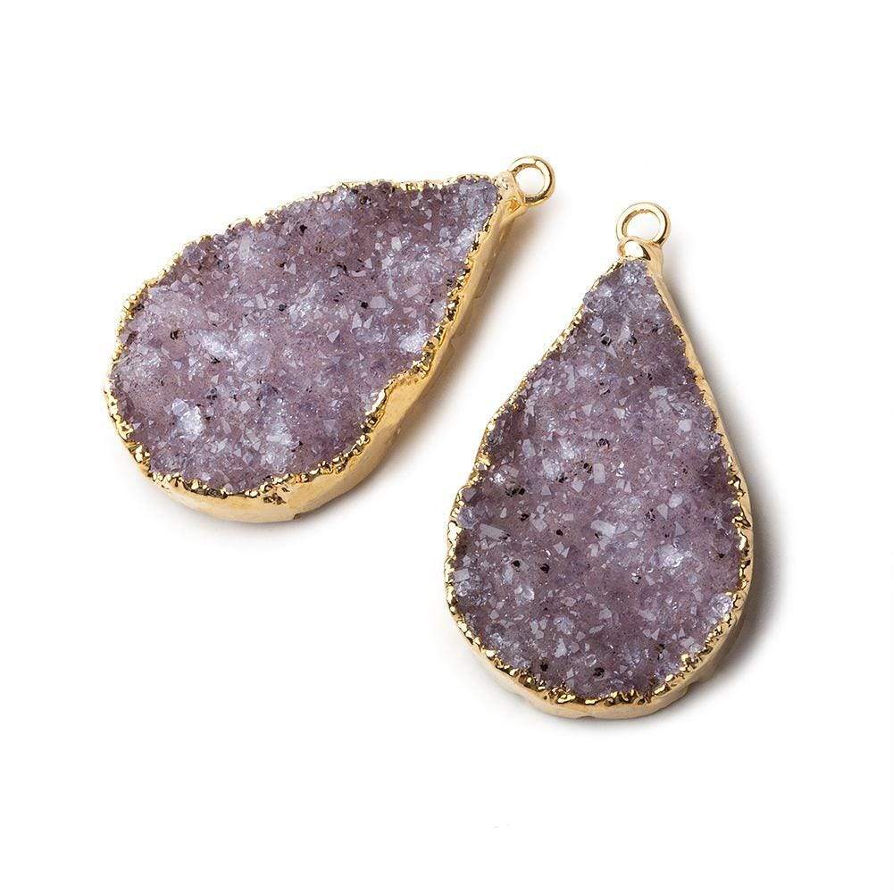 Gold Leafed Amethyst Pear Drusy Pendant Matched Set 2 pieces 31x21x6mm  A Grade